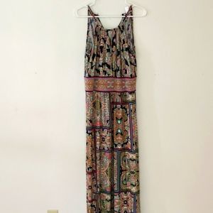 Tribal Print Navy/Coral Maxi Dress